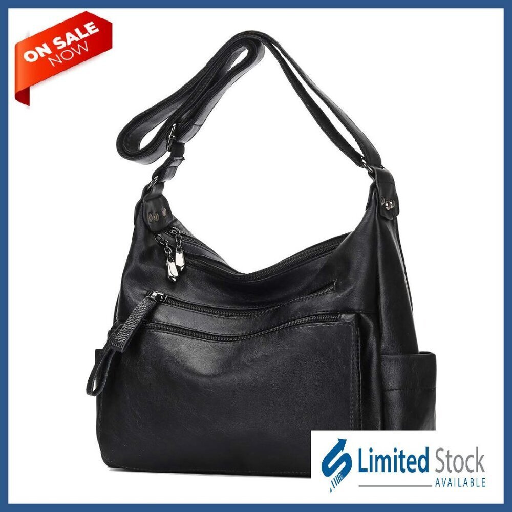 Large Hobo Crossbody Bag PU Leather Multi-Pocket Shoulder Tote
